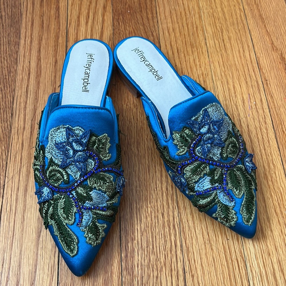 Blue beaded Jeffrey Campbell Mules size 7.5